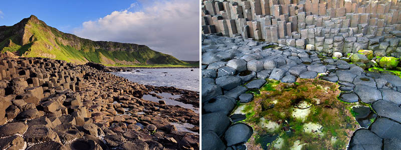 Giants Causeway med stenformationer och klippor p Irland.