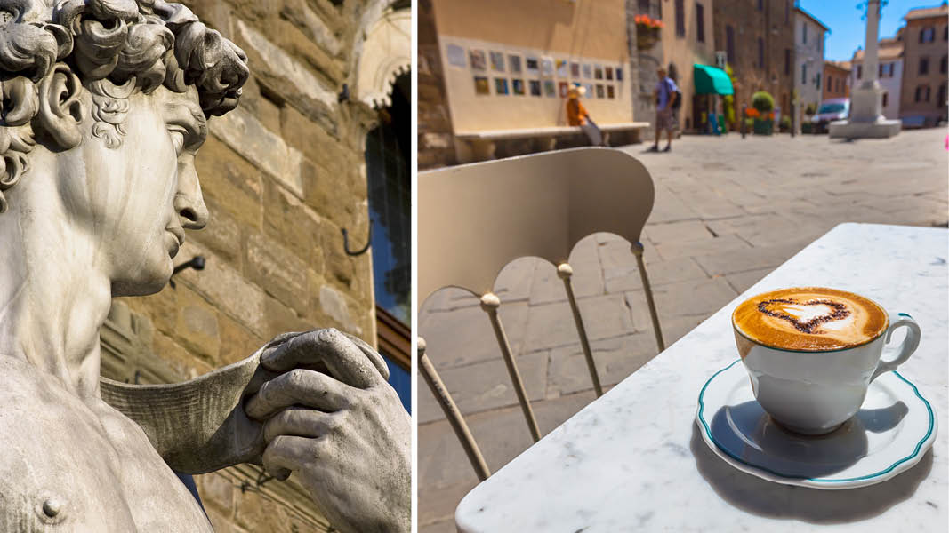 Michelangelos staty i Florens och en italiensk cappuccino