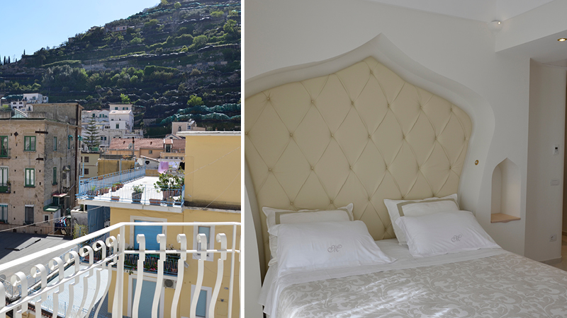 Utsikt frn balkongen p det 4-stjrniga hotellet Minori Palace i byn Minori lngs Amalfikusten.