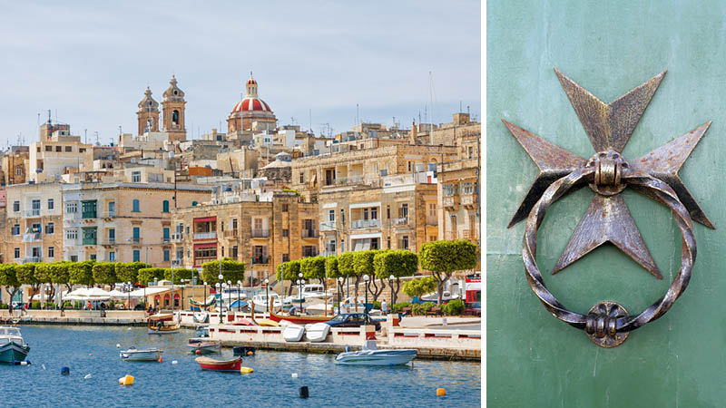 Hamnen i Valletta med vacker arkitektur p Malta.