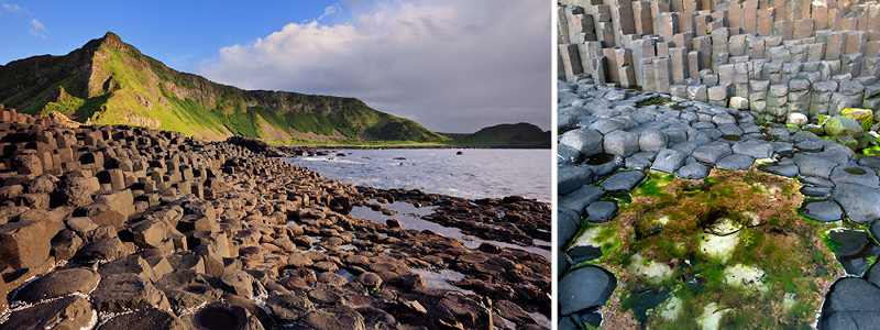 Giants Causeway med stenformationer och klippor p Irland.