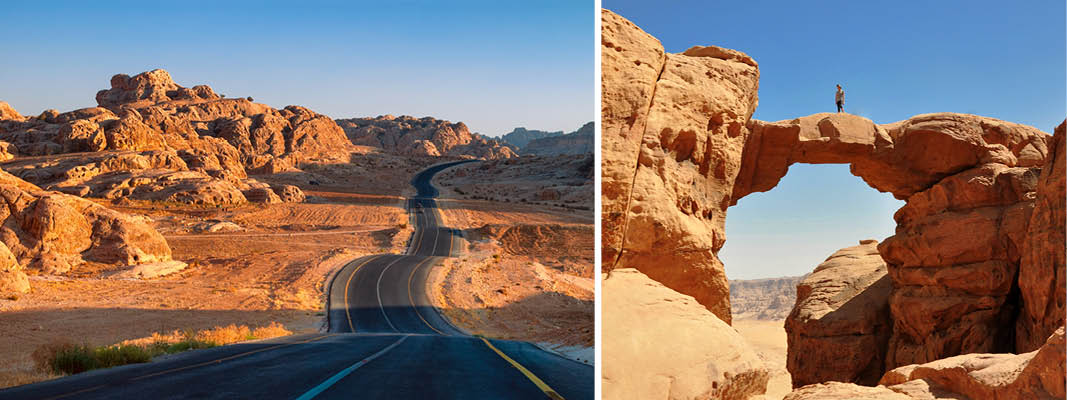 Landskap i Wadi Rum öknen på en jeepsafari, Jordanien.