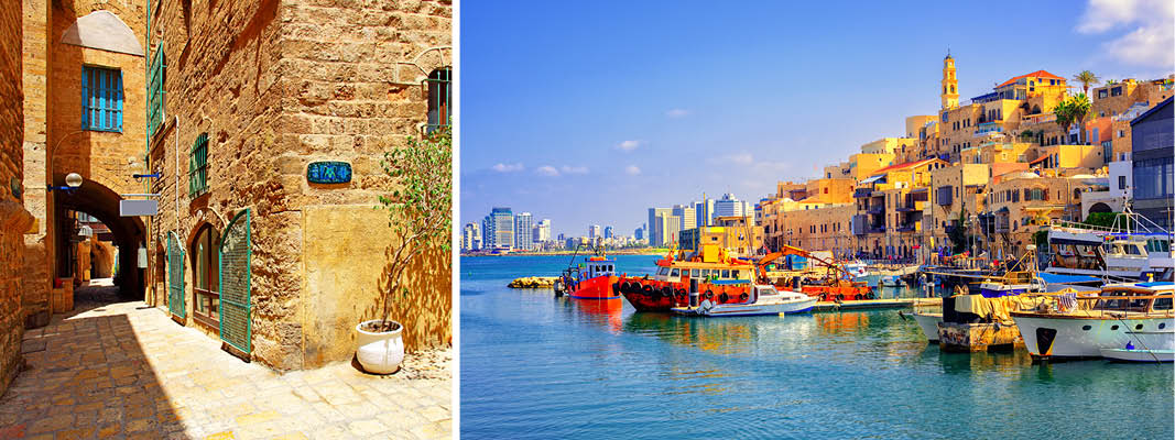 De gamla och pittoreksa kvarten i stadsdelen Jaffa på en resa till Tel Aviv och Israel.