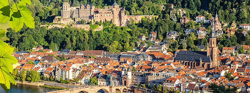 Heidelberg slott p en flodkryssning p Rhen.