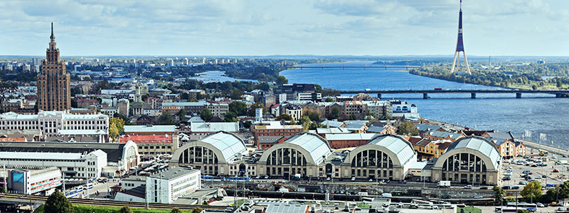 Panoramautsikt över Riga stad, Lettland.