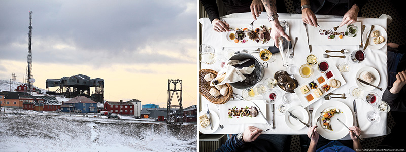 Kolgruva p Svalbard och hotellfrukost p Radisson Blue Hotel p Svalbard.