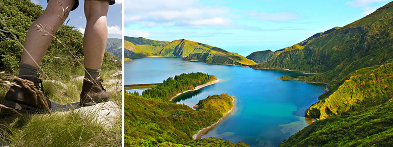 Vandring vid Lagoa do Fogo p Azorerna.