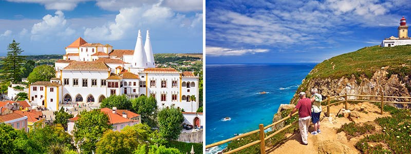 Vackra Sintra stad med de kungliga palatsen och Europas västligaste punkt Cabo da Roca i Portugal.