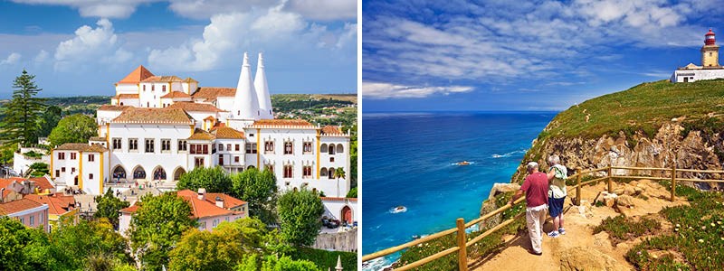 Vackra Sintra stad med de kungliga palatsen och Europas vstligaste punkt Cabo da Roca i Portugal.