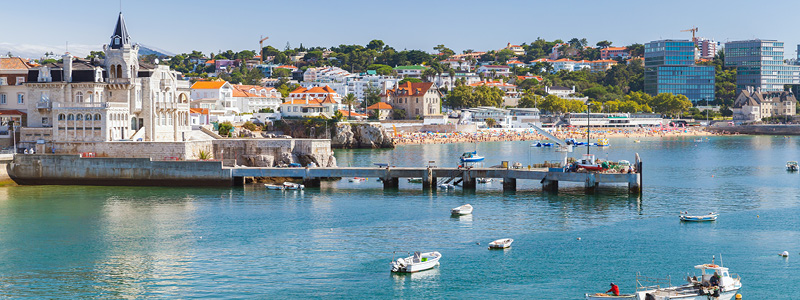 Cascais i solnedgng, Portugal.
