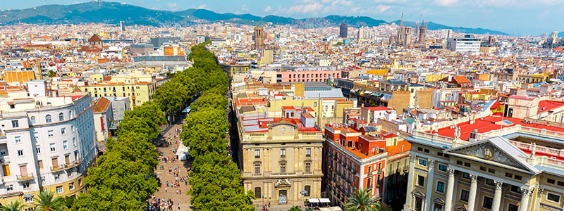Den stora huvudgatan La Rambla i Barcelona.