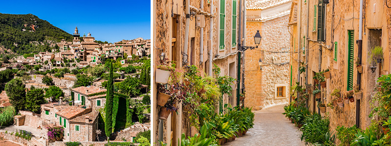 Vacker stenvgg med vxter, Valldemossa i Mallorca 