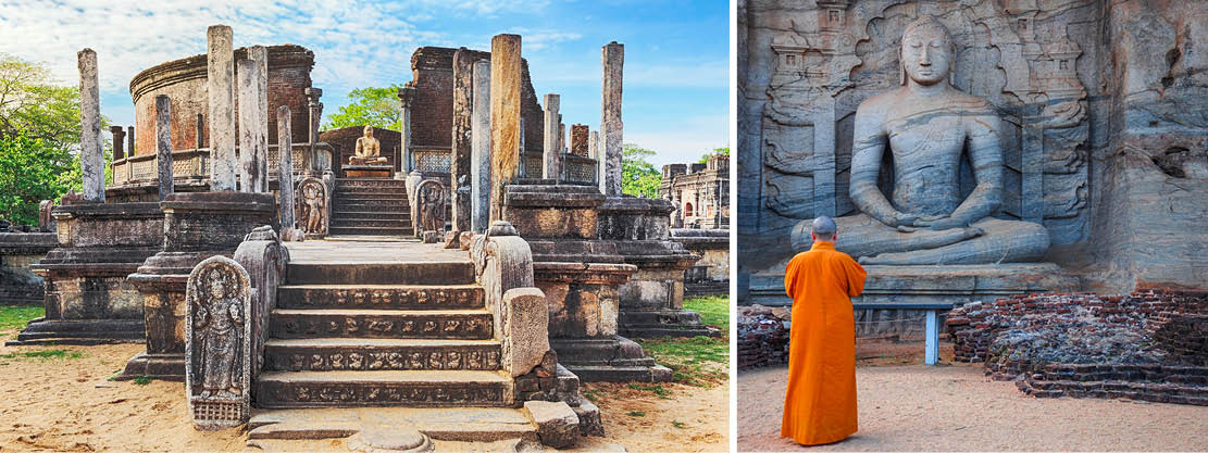 Under en kulturell resa till Sri Lanka ser man ruinerna i den antika staden Polonnaruwa.