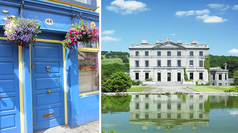 En bl drr och Curraghmore House County i Waterford p Irland.