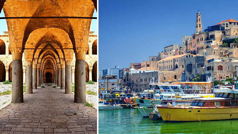Gammal byggnad i Akko och hamn i Jaffa i Israel.