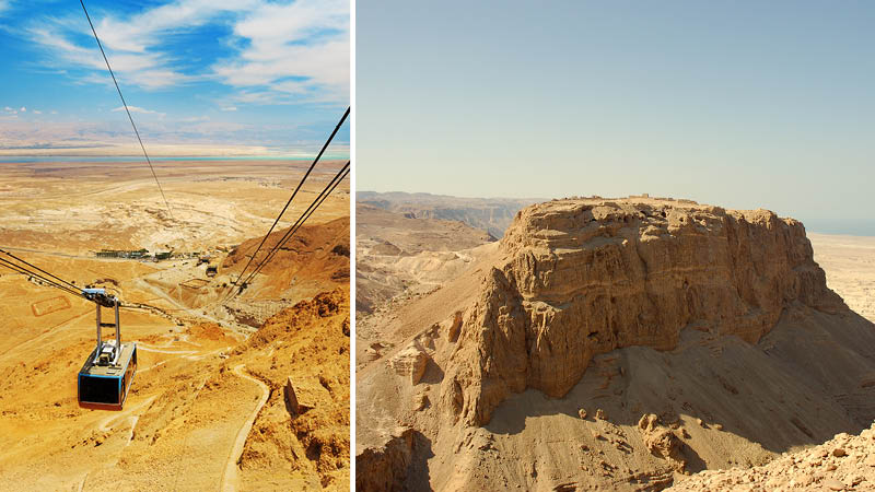 Kabelbana över öknen och Masada på resa till Israel.