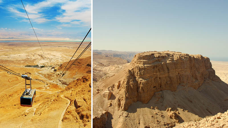Kabelbana ver knen och Masada p resa till Israel.