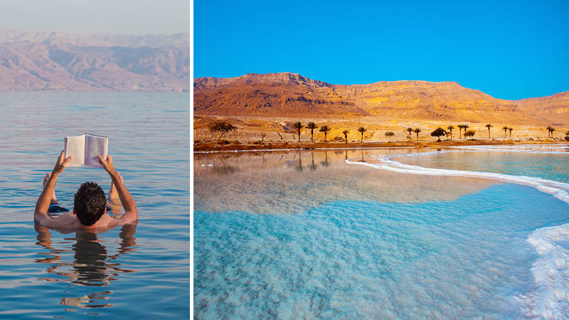 Döda havet med saltvatten och öknen på resa till Israel.