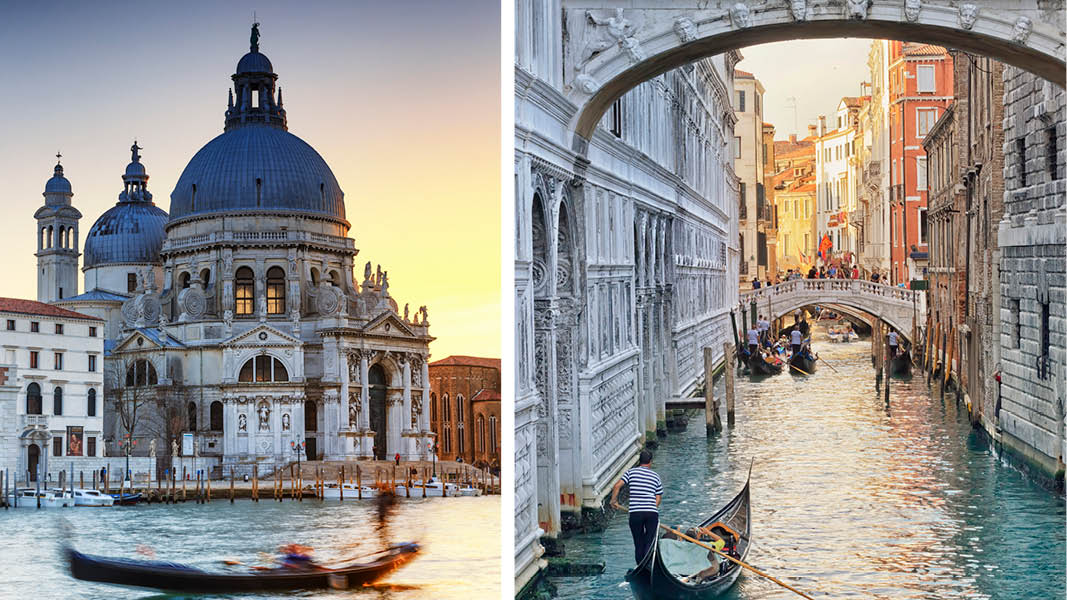 Gondoler och kanaler i Venedig, Italien