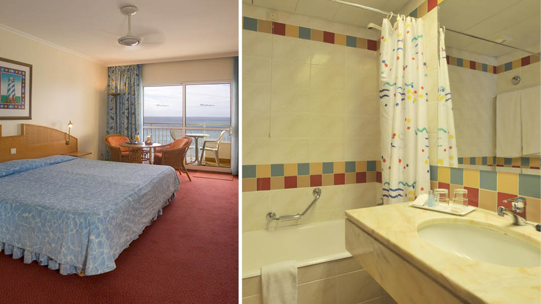 Frscha och ljusa sovrum med badrum p hotellet Pestana Bay p Madeira.
