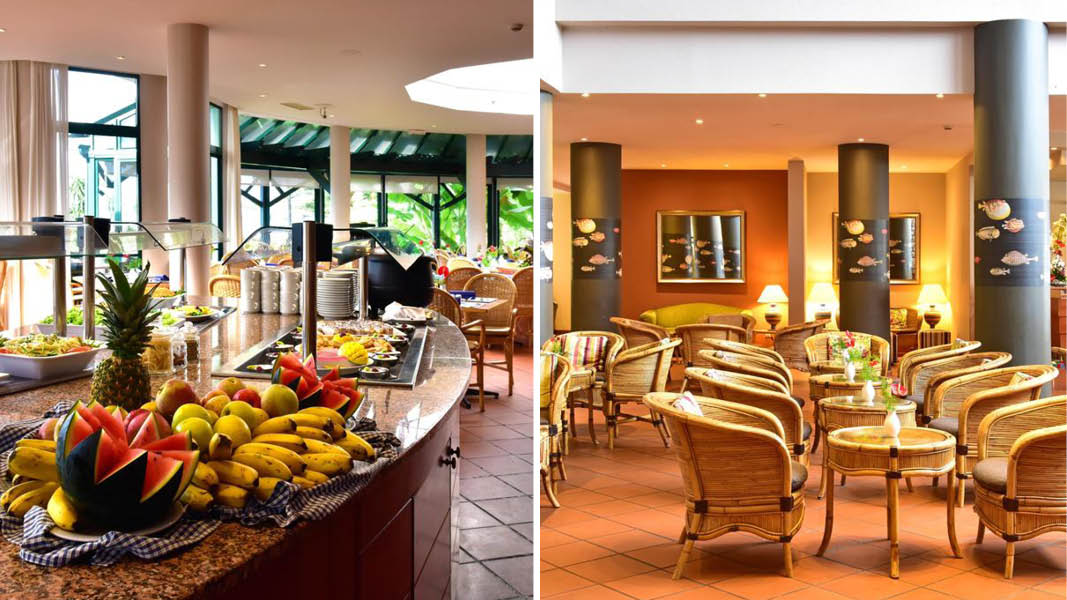 Lcker frukt och bakelser p buffn i restaurangen som tillhr Pestana Bay, Madeira.