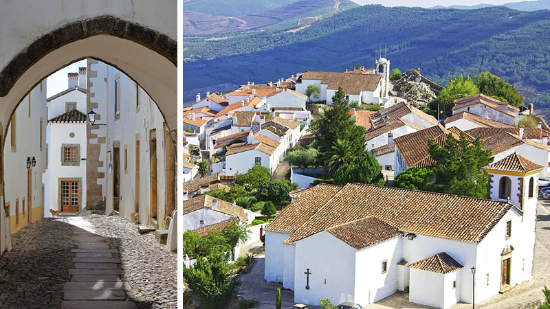 Den medeltida byn Marvao och utsikt över bergen i Portugal.