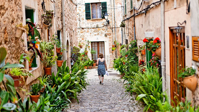 Blomstrande grnder i Valldemossa p Mallorca